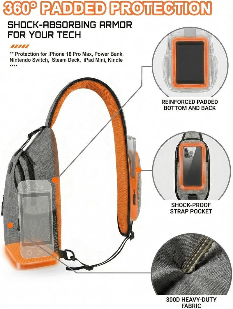 VPBAGE Store Structured Sling Backpack with Oversized Strap Pocket (Fits Power Bank) - Heavy Duty Water Resistant Crossbody Bag for Tech & Travel - Thick Padded Bottom Anti-Theft Daypack (Fits Tablet/Console) - Image 3